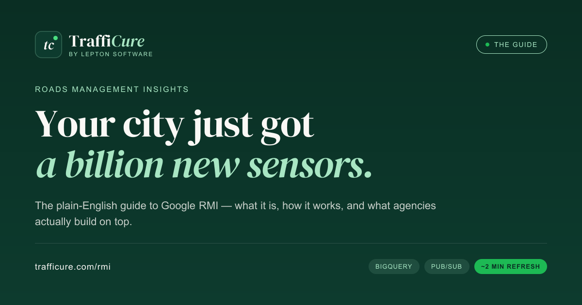 Roads Management Insights: Google's public-sector traffic data product, delivered via Roads Selection API, BigQuery, and Pub/Sub.